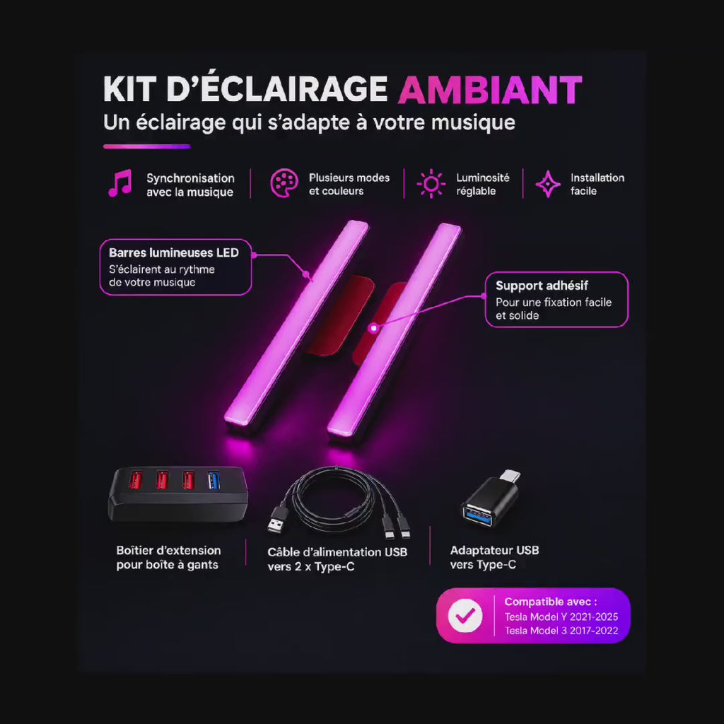 Barre lumineuse d’intérieur pour Tesla Model 3 et Model Y